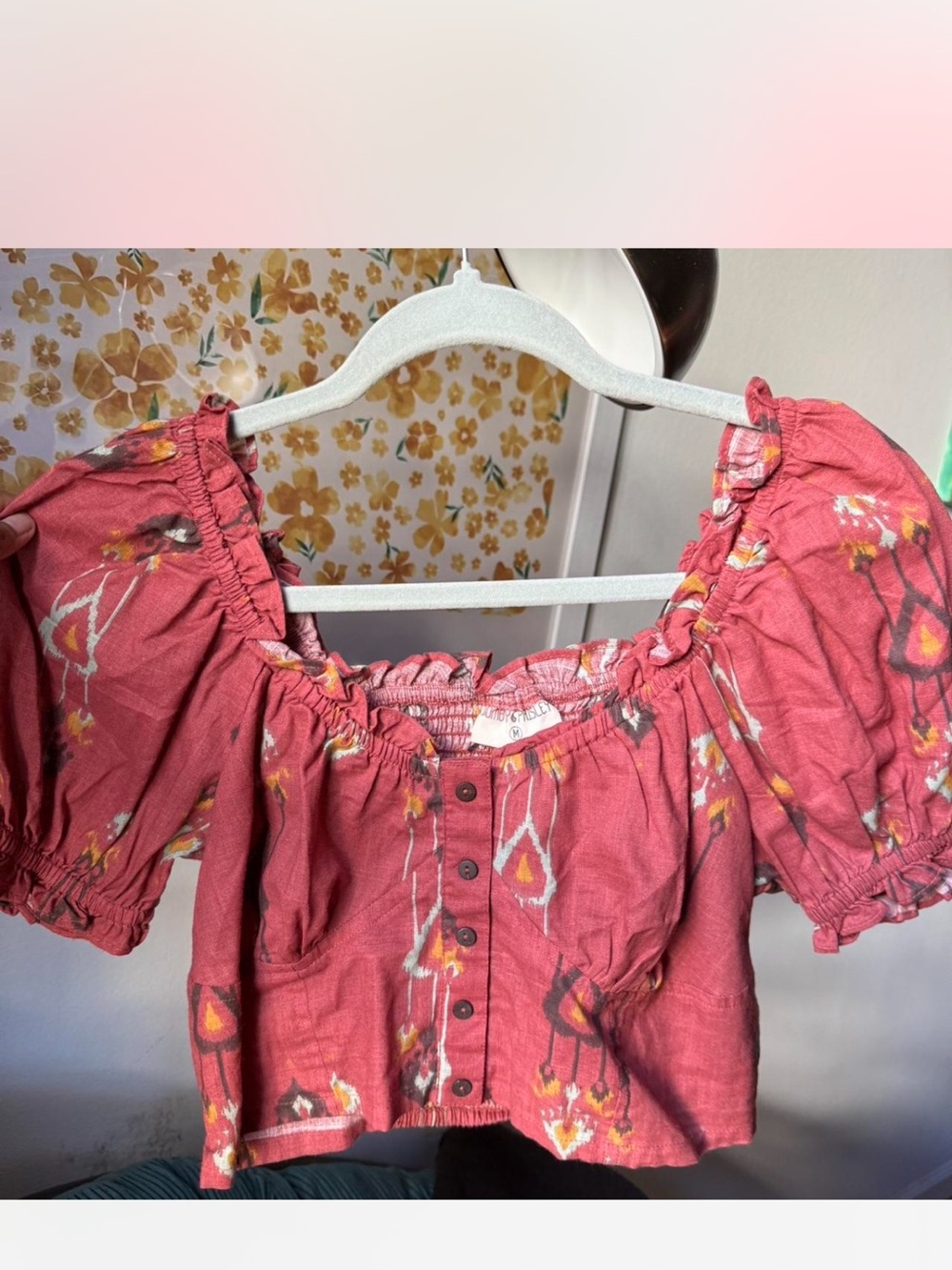 Bohemian floral cropped blouse